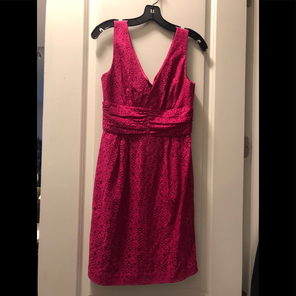 Trina Turk Fuchsia Pink Lace V-Neck Mini Dress